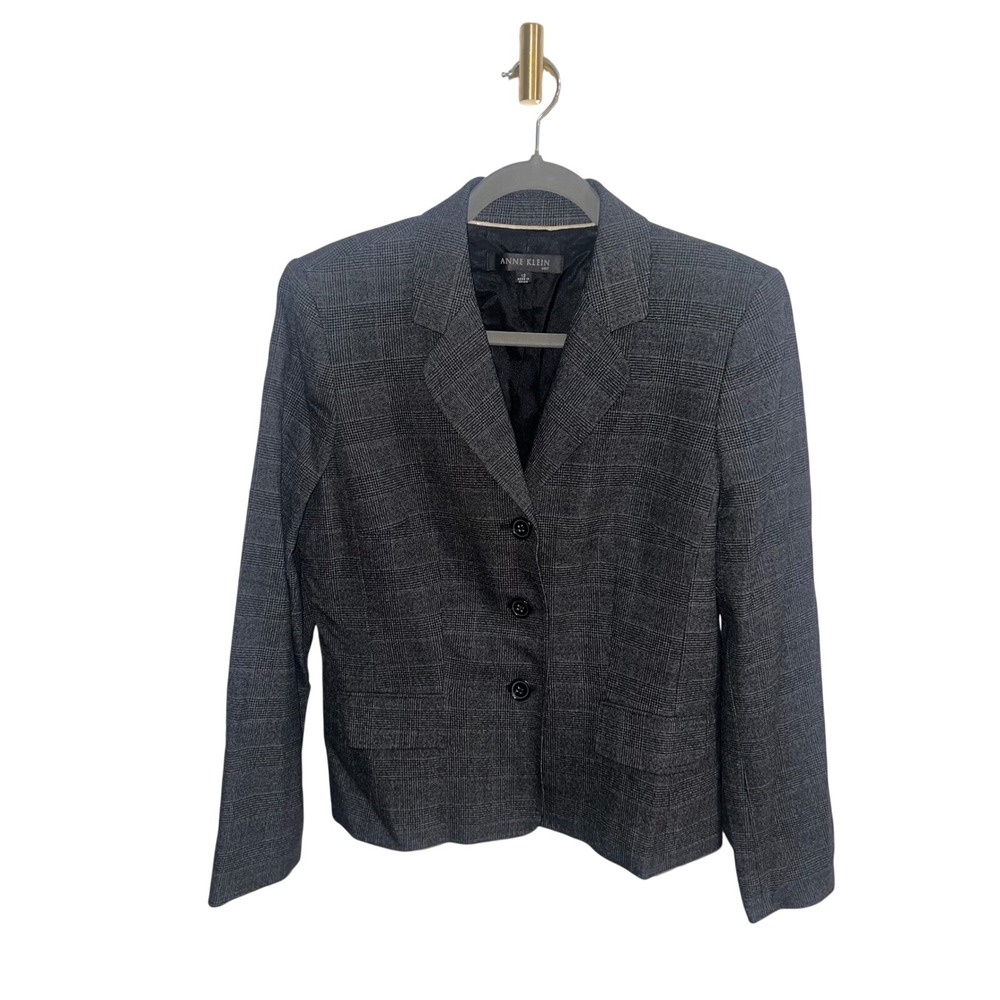 NEW Anne Klein Plaid Blazer 2 Piece Suit Women's Gray &‎ Pleated Skirt Set 12